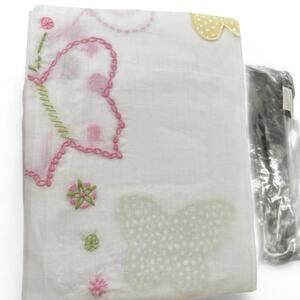 NWT Pottery Barn Curtain‎ Panel Dot Butterfly Pink Green Yellow Sheer 84” Pole